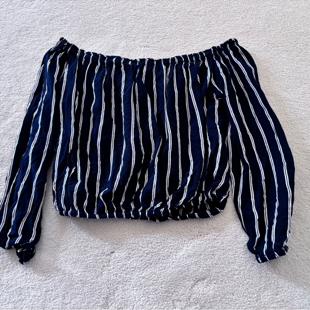 Brandy Melville Maura Navy Off The Shoulder Crop Top